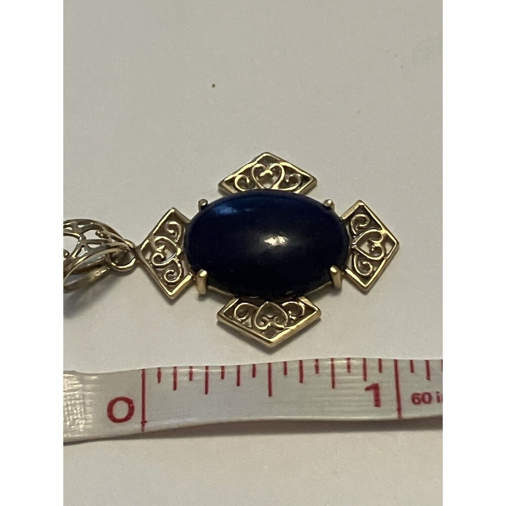 10K Yellow Gold Lapis Lazuli Cross Pendant Filigree Charm JAM Hallmark Vintage - Picture 8 of 8
